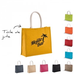 Sac de plage publicitaire en toile de jute colorée