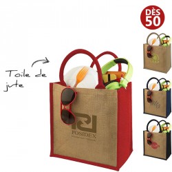 Grand sac bicolore publicitaire en toile de jute