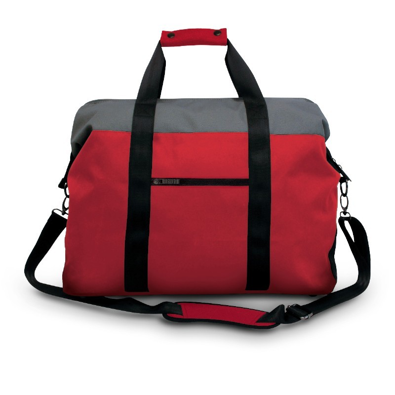 Sac de voyage personnalis avec votre logo. En noir rouge et bleu