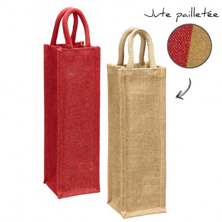 Sac à bouteille en jute pailleté personnalisé