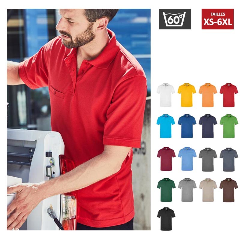 Polo de travail avec poche sur la poitrine personnalisable avec logo