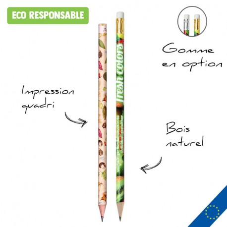 Crayon en bois naturel avec gomme avec impression quadri