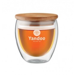 Verre double paroi personnalisé 250ml avec couvercle en bambou sur Cadeauweb