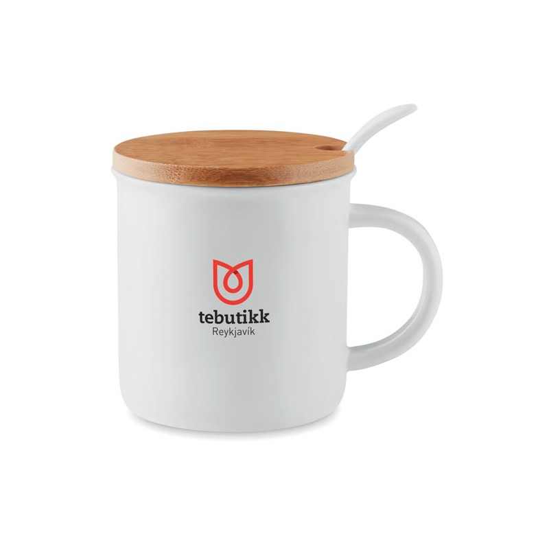 Mug céramique avec couvercle bambou personnalisé