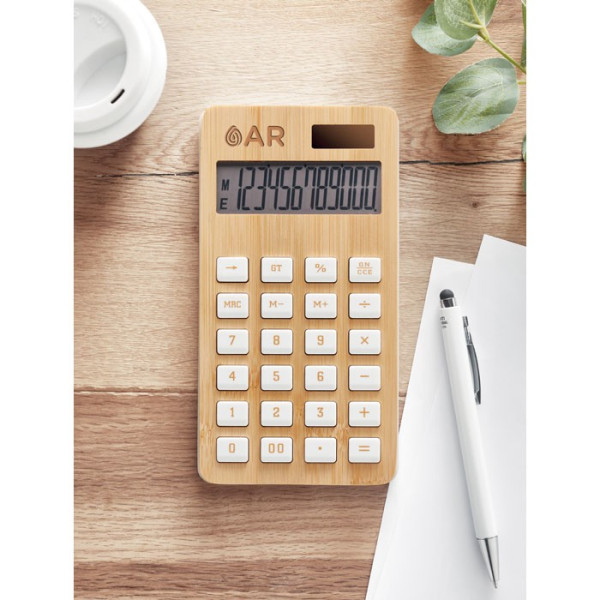 Calculatrice personnalisée bambou "WOODY" 12 chiffres avec logo sur Cadeauweb