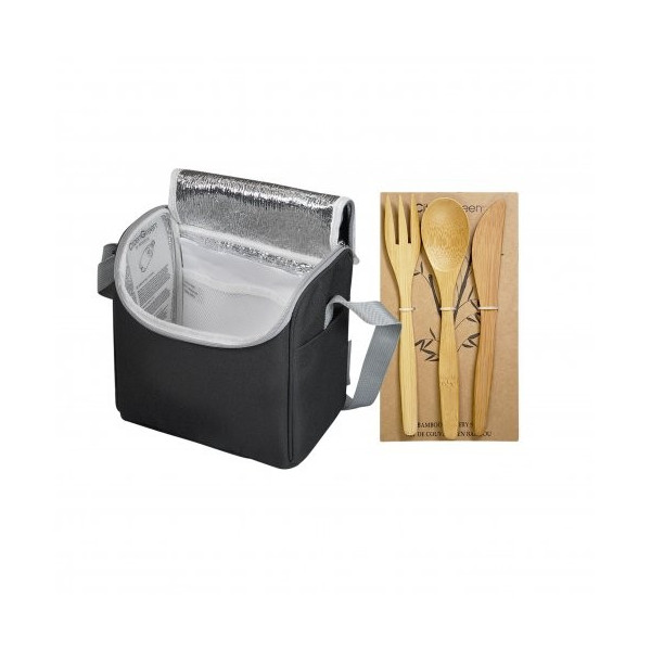 Sac lunch isotherme personnalisé écoresponsable avec couverts bambou