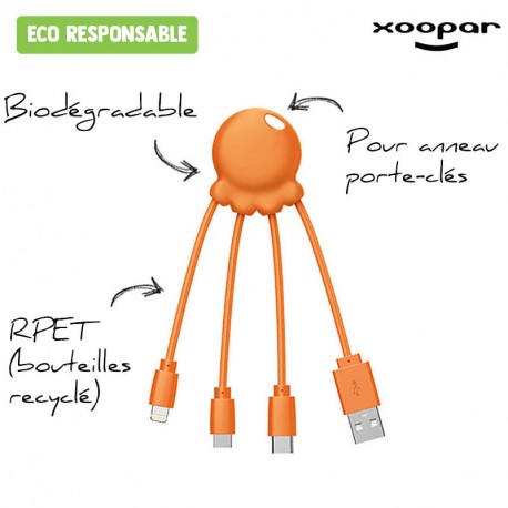 Câble de charge éco-responsable personnalisé XOOPAR "Octopus Eco"