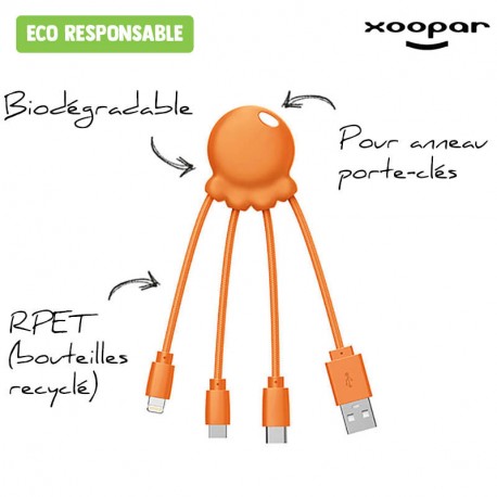 EXPRESS 72h - Chargeur multi cable publicitaire Eco friendly de couleur -  Octopus Eco, Xoopar