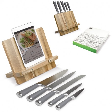 Service à couteaux personnalisé avec support de livre de cuisine tablette
