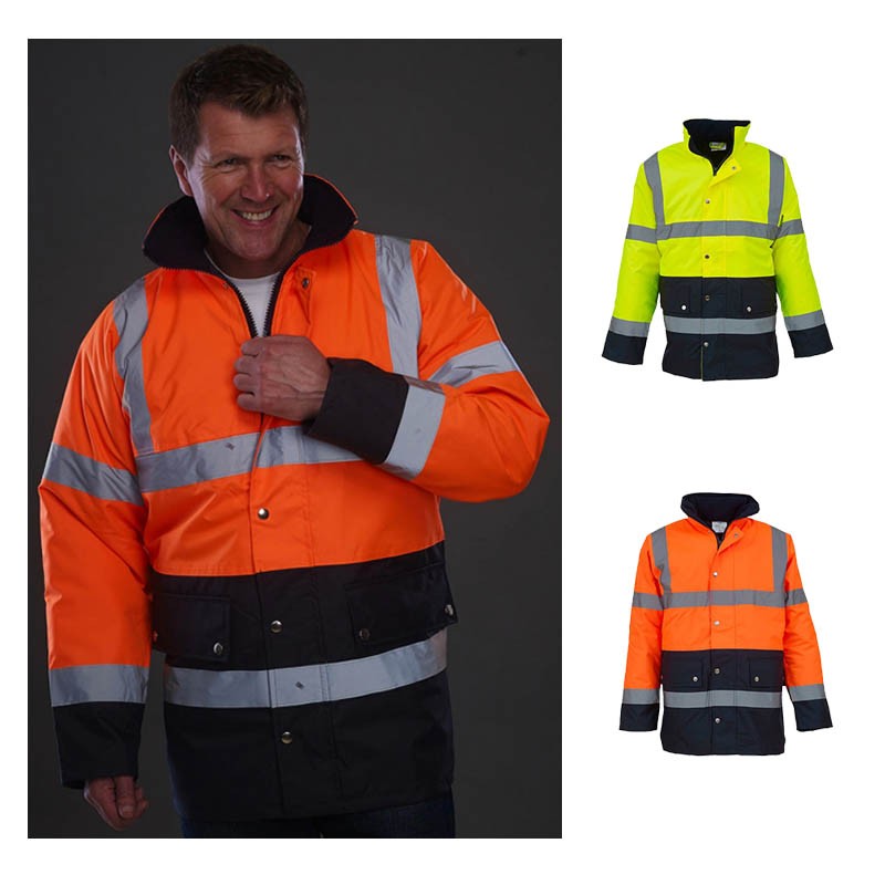 Gilet de sécurité à fermeture bicolore orange et bleu marine personnalisé