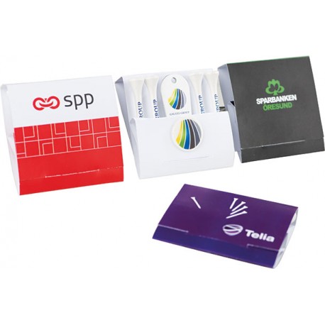 Pochette goodies de golf avec 4 tees de golf + relève pitch + marqueur-balle publicitaire