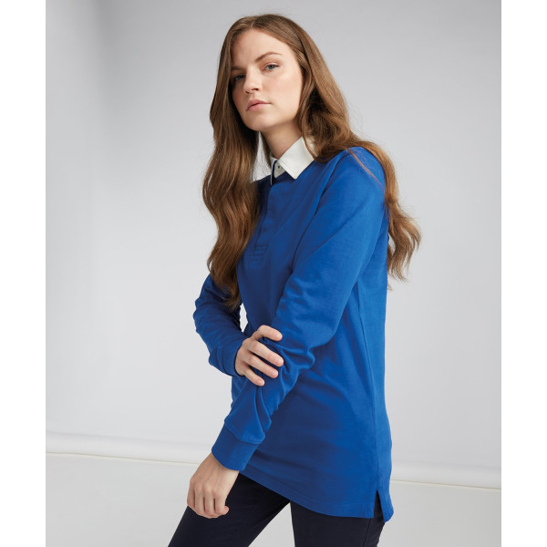 Polo rugby manches longues personnalisé col blanc rayé qualité premium