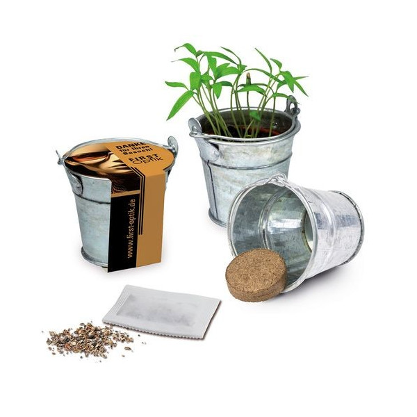 Mini seau en métal personnalisable kite de plantation avec terreau et graines à faire pousser