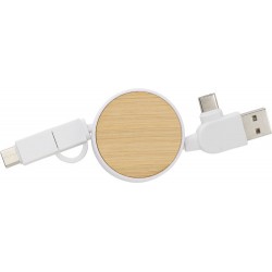 Câble de charge extensible en bambou personnalis "ECOFLEX" Cadeauweb