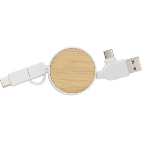 Câble de charge extensible en bambou personnalis "ECOFLEX" Cadeauweb