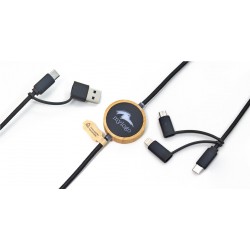 Câble de charge rapide personnalisable écoresponsable bambour rpet rABS,  carplay NFC logo lumineux