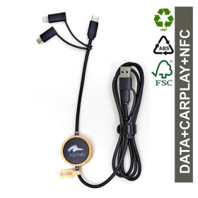 Câble de charge rapide personnalisable écoresponsable bambour rpet rABS,  carplay NFC logo lumineux