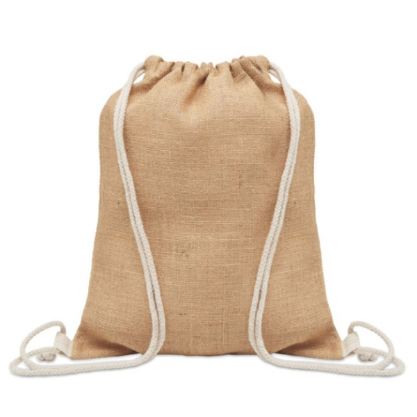 Sac à dos personnalisé "LUONTA" en jute avec cordons blancs ou noirs
