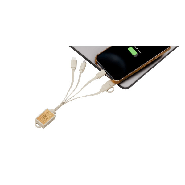Cable USB 4 en 1 personnalisable en fibre de blé et bambou