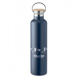 Bouteille isotherme "TOMAX" personnalisée 1 litre avec poignée - Inox et bambou