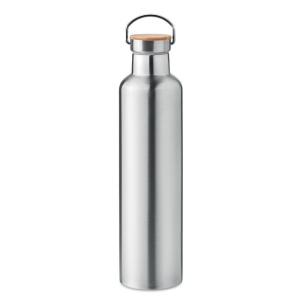 Bouteille isotherme "TOMAX" personnalisé 1 litre avec poignée - Inox et bambou