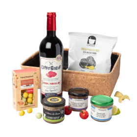 Panier gourmand corbeille garnie truffes, tartinables et vin