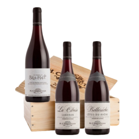 Caisse bois 3 bouteilles de vins Chapoutier