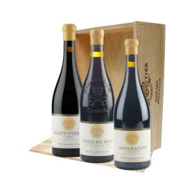 Caisse bois 3 bouteilles grands crus du Rhône - Chapoutier