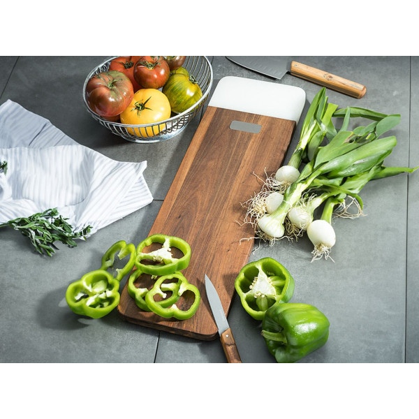 Planche à découper en acacia massif & marbre blanc de grande dimension 50cm