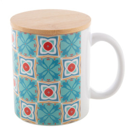 Mug en céramique 300 ml KORBA personnalisé avec couvercle bambou